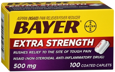 Bayer Extra Strength Aspirin 500 mg, Coated Caplets, 100 each 