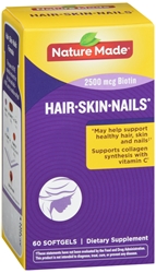 Nature Made Hair, Skin & Nails wth 2500 mcg of Biotin Softgels 60 Ct 