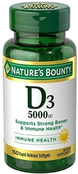 Natures Bounty Vitamin D-5000 IU Softgels, Maximum Strength 100 ea 