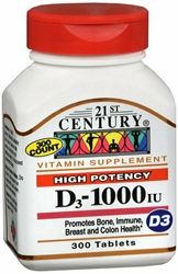 21ST CENTURY VITAMIN D 1000IU TABLET 300CT 