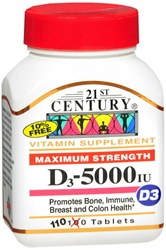 21ST CENTURY VITAMIN D 5000IU TABLET 110CT 