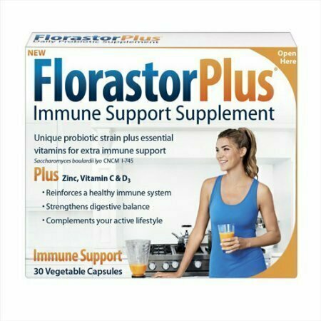 Florastor Plus Capsules Immune Support System with Zinc, Vitamin C & D, 30 Each 