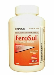 MAJOR FEROSUL 5GR FC RED TABS FERROUS SULFATE-325 MG Red 1000 TABLETS 