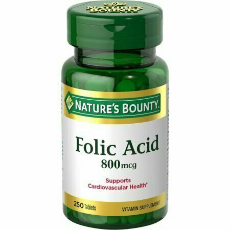 Natures Bounty Folic Acid Maximum Strength 800mcg Vitamin Supplement Tablets - 250 CT 