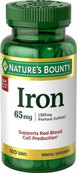 Natures Bounty Iron 65 Mg.(325 mg Ferrous Sulfate), 100 Tablets 