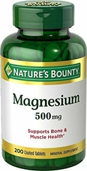 Natures Bounty Magnesium, 500 mg, 200 Coated Tablets, Mineral Supplement, Supports Bone and Muscle Health, Gluten Free, Vegetarian 