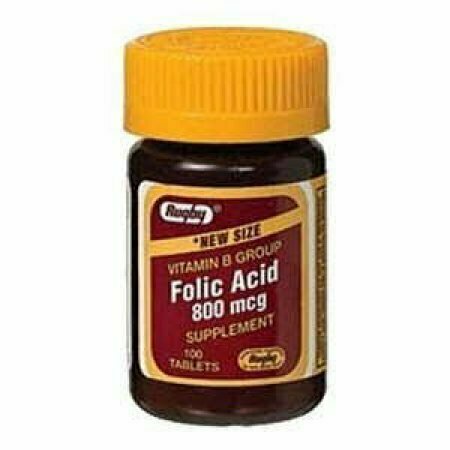 RUGBY FOLIC ACID 800MCG TAB FOLIC ACID-800 MCG yellow 100 TABLETS 