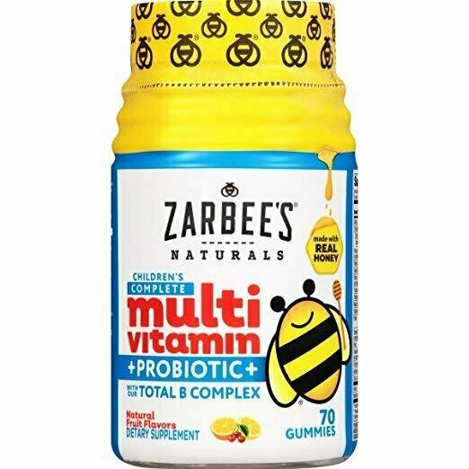 Zarbees Naturals Childrens Complete Multivitamin + Probiotic Gummies with Our Total B Complex and Essential Vitamins, Natural Fruit Flavors, 70 Gummies 