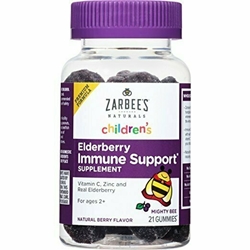 Zarbees Naturals Childrens Elderberry Immune Support Gummies with Vitamin C, Zinc, Natural Berry Flavor, 21 Gummies 