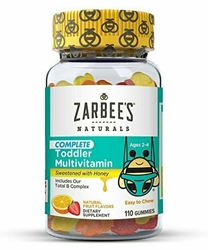 Zarbees Naturals Toddler Complete Multivitamin Gummies, Natural Fruit Flavors, for Children Ages 2-4, 110 Gummies (1 Bottle) With Essential Vitamins including B-Complex 